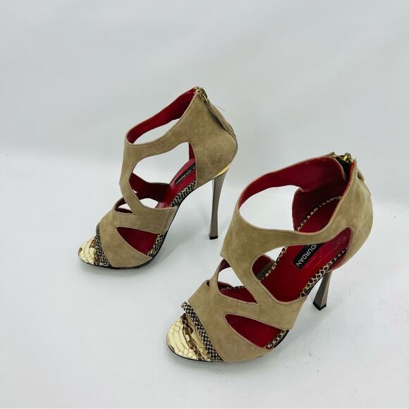 Charles Jourdan Tan Snake Cut Out Heels - Picture 4 of 12